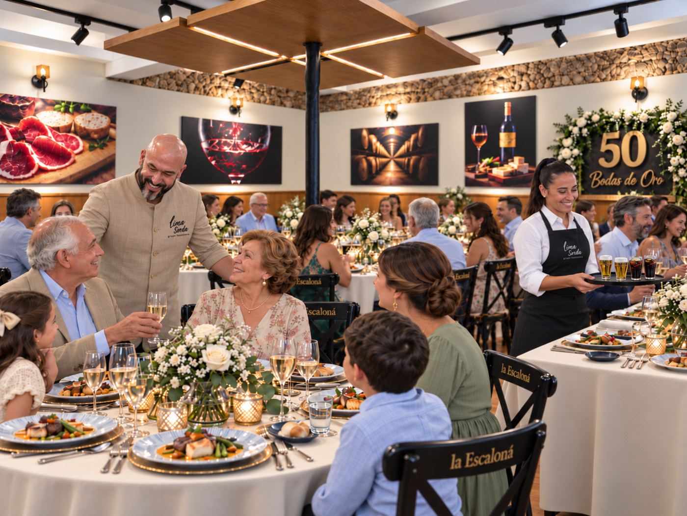 Celebración familiar de bodas de oro en La Escaloná, Sevilla