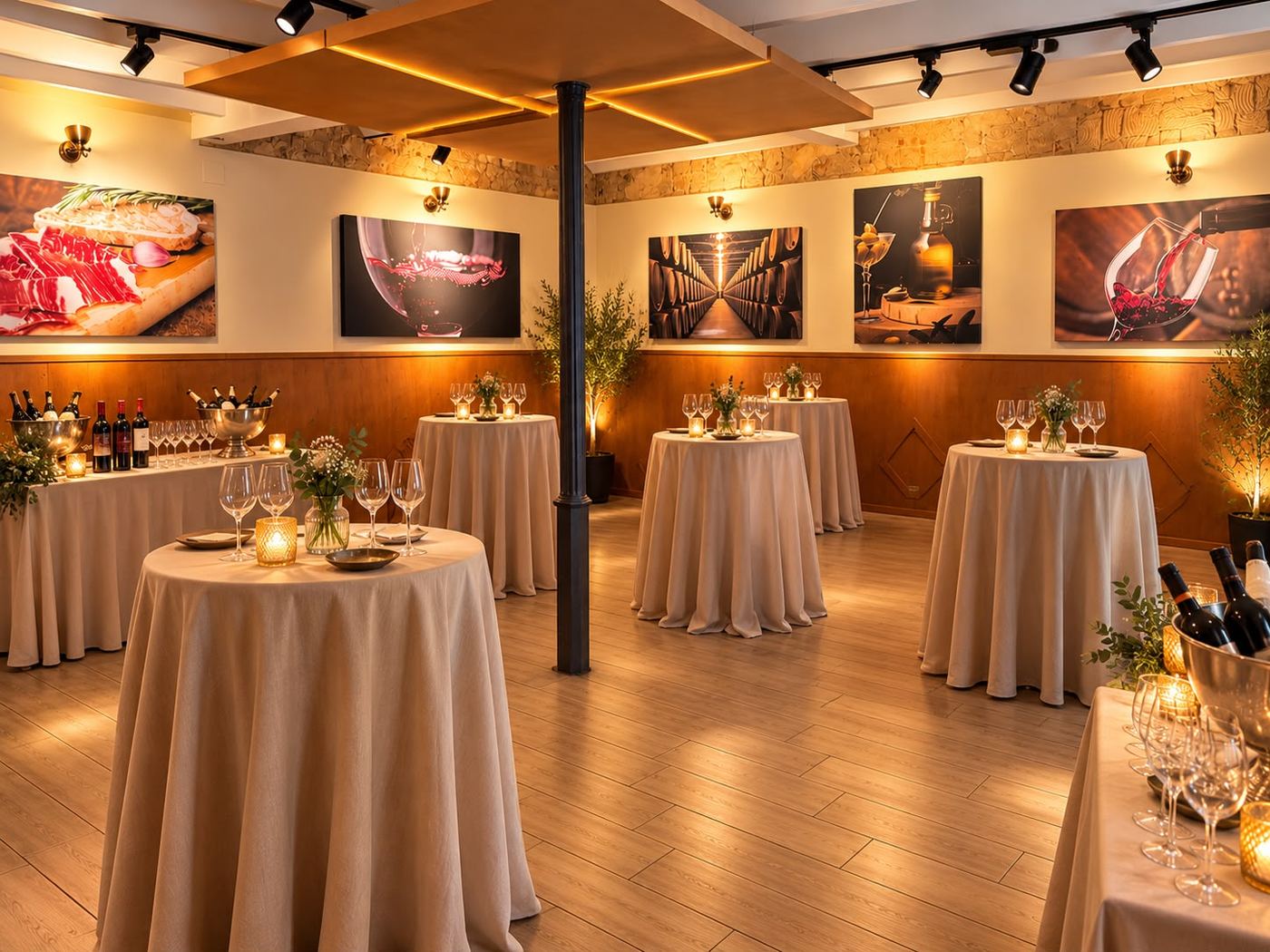 Salón de La Escaloná preparado para un cóctel de pie